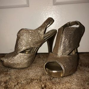 Gold Glitter Peeptoe Platform Heels
